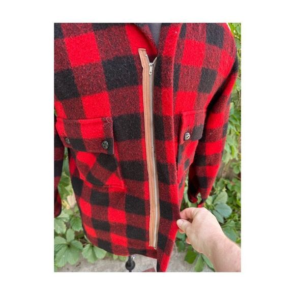 Vintage | 50s Humphrey Buffalo Plaid Wool Jacket Red Black Mackinaw Hunting Zip - Picture 4 of 15